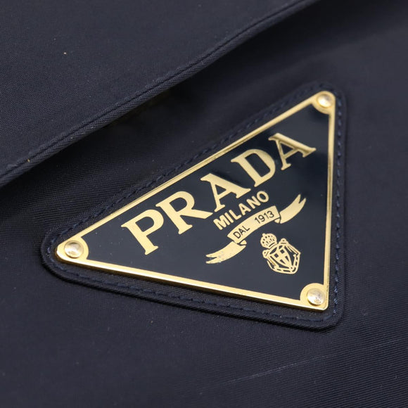 PRADA Pocono Hand Bag Nylon Navy Gold Auth mr2836