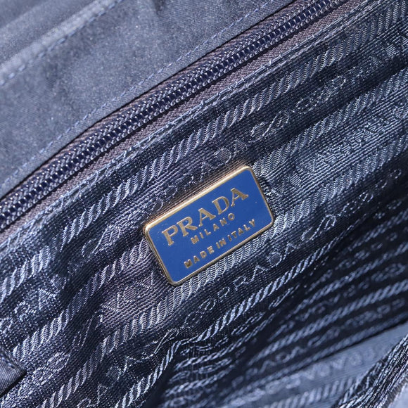 PRADA Pocono Hand Bag Nylon Navy Gold Auth mr2836
