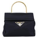 PRADA Pocono Hand Bag Nylon Navy Gold Auth mr2836-13