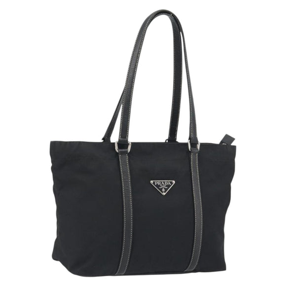 PRADA Pocono Hand Bag Nylon Leather Black Silver Auth mr2838