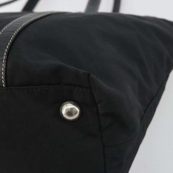 PRADA Pocono Hand Bag Nylon Leather Black Silver Auth mr2838