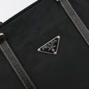 PRADA Pocono Hand Bag Nylon Leather Black Silver Auth mr2838-17
