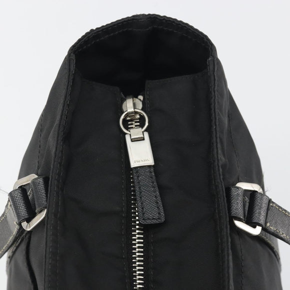 PRADA Pocono Hand Bag Nylon Leather Black Silver Auth mr2838