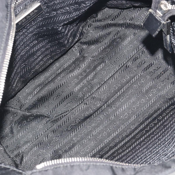 PRADA Pocono Hand Bag Nylon Leather Black Silver Auth mr2838