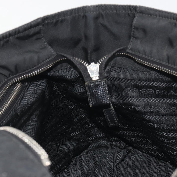 PRADA Pocono Hand Bag Nylon Leather Black Silver Auth mr2838