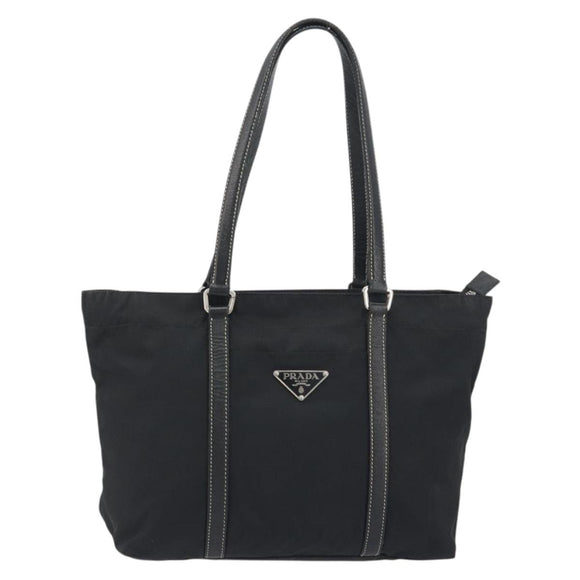 PRADA Pocono Hand Bag Nylon Leather Black Silver Auth mr2838