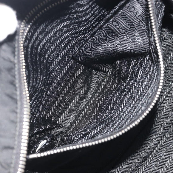 PRADA Pocono Hand Bag Nylon Leather Black Silver Auth mr2838