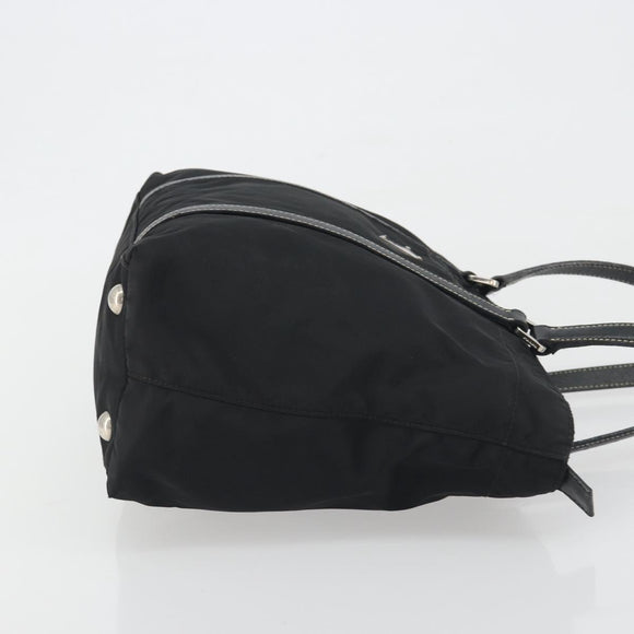 PRADA Pocono Hand Bag Nylon Leather Black Silver Auth mr2838