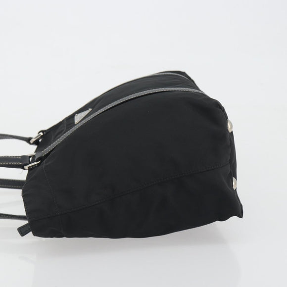PRADA Pocono Hand Bag Nylon Leather Black Silver Auth mr2838