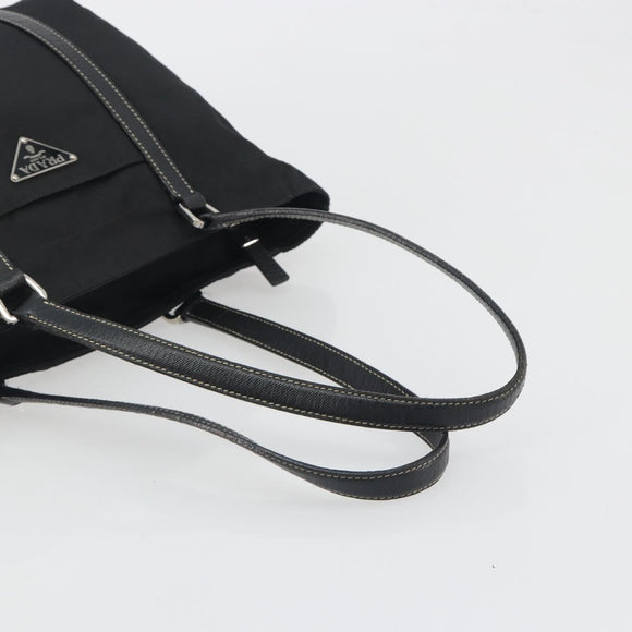 PRADA Pocono Hand Bag Nylon Leather Black Silver Auth mr2838