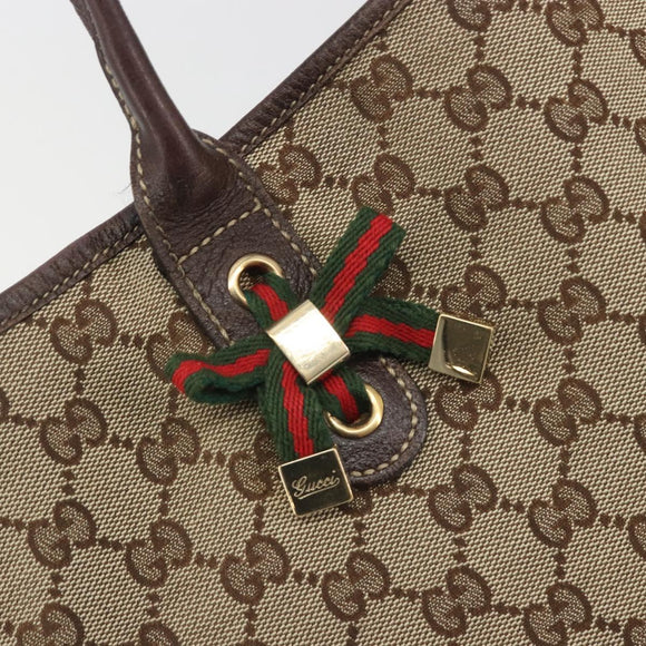 GUCCI GG Canvas Web Sherry Line Tote Bag Brown Gold 163805 Auth mr2841