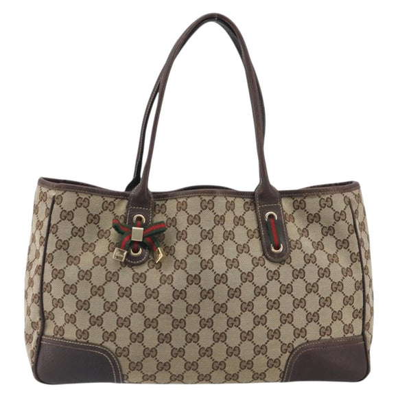 GUCCI GG Canvas Web Sherry Line Tote Bag Brown Gold 163805 Auth mr2841