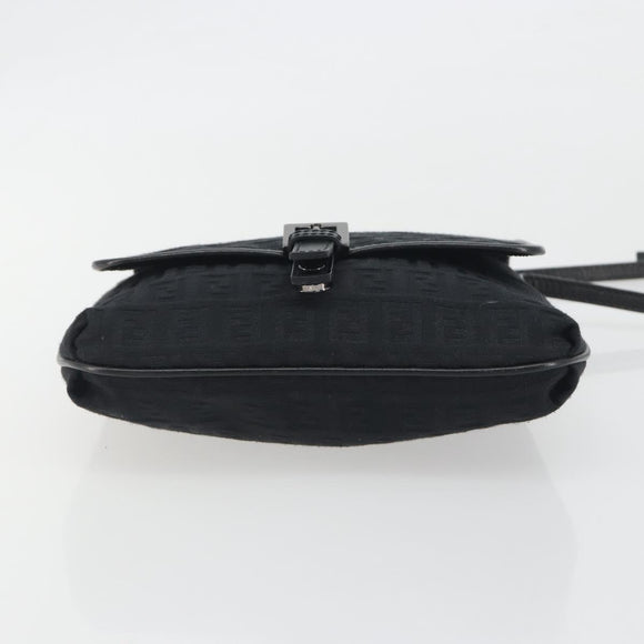 FENDI Zucchino Canvas Shoulder Bag Black Silver Auth mr2844