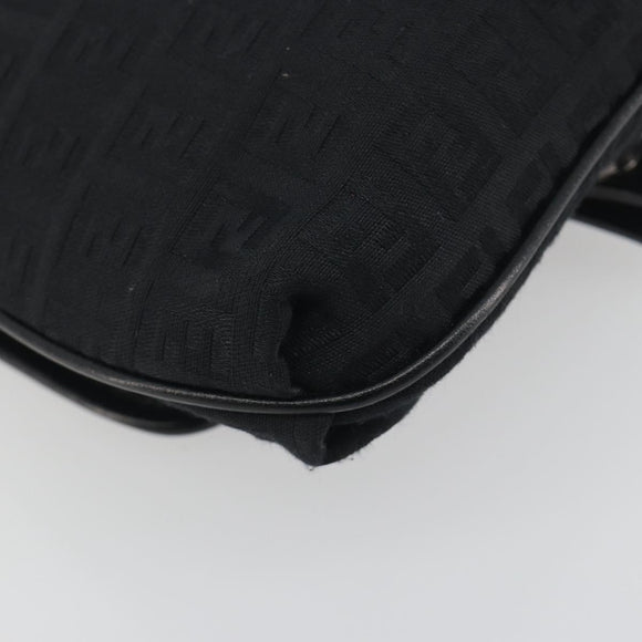 FENDI Zucchino Canvas Shoulder Bag Black Silver Auth mr2844