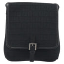 FENDI Zucchino Canvas Shoulder Bag Black Silver Auth mr2844-13