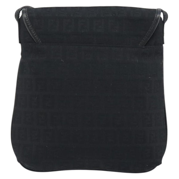 FENDI Zucchino Canvas Shoulder Bag Black Silver Auth mr2844