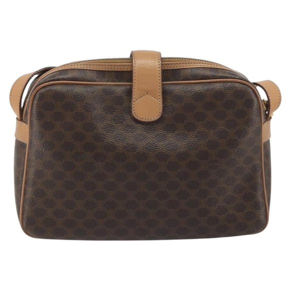 CELINE Macadam Canvas Shoulder Bag PVC Leather Brown Gold Auth mr2845