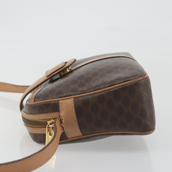 CELINE Macadam Canvas Shoulder Bag PVC Leather Brown Gold Auth mr2845