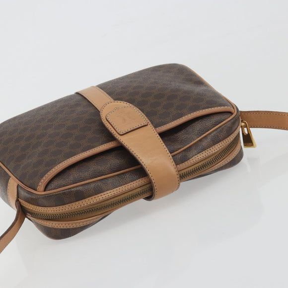 CELINE Macadam Canvas Shoulder Bag PVC Leather Brown Gold Auth mr2845