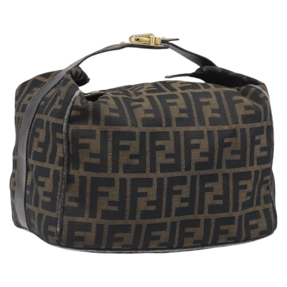 FENDI Zucca Canvas Vanity Pouch Hand Bag Black Brown Auth mr2846