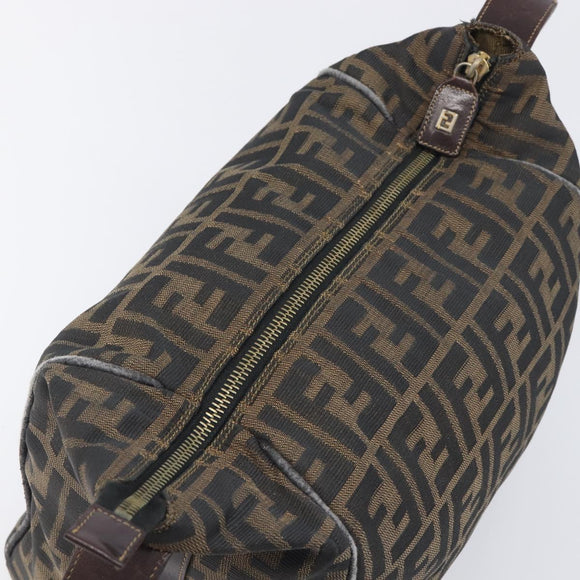 FENDI Zucca Canvas Vanity Pouch Hand Bag Black Brown Auth mr2846
