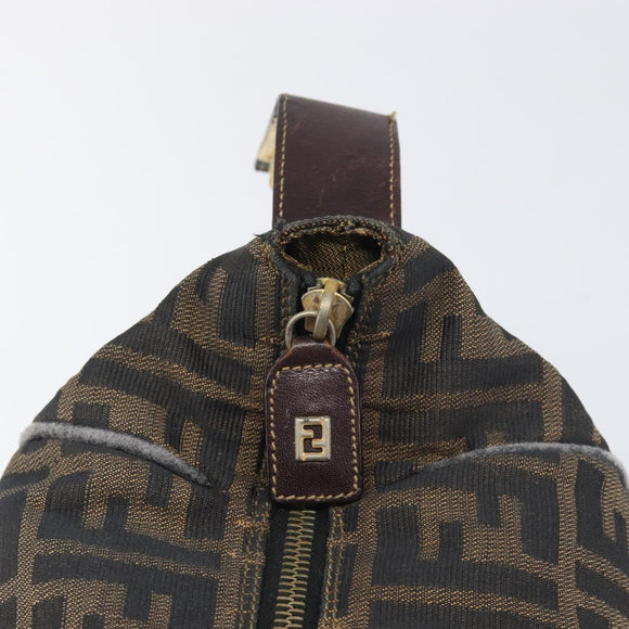 FENDI Zucca Canvas Vanity Pouch Hand Bag Black Brown Auth mr2846