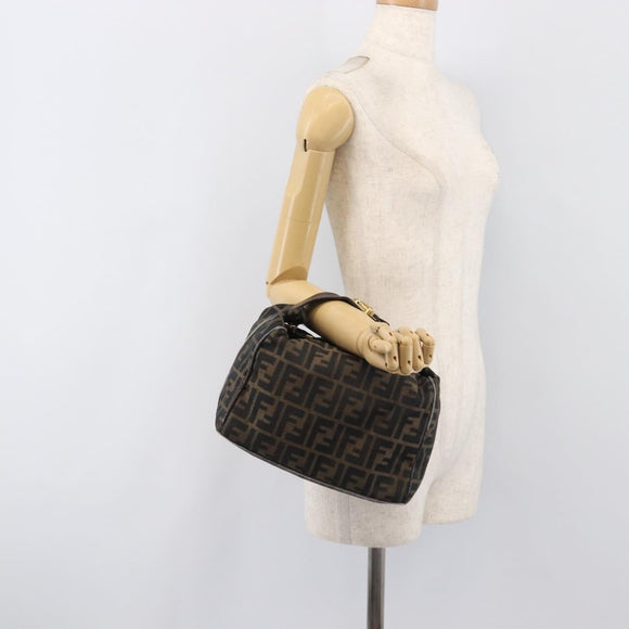 FENDI Zucca Canvas Vanity Pouch Hand Bag Black Brown Auth mr2846