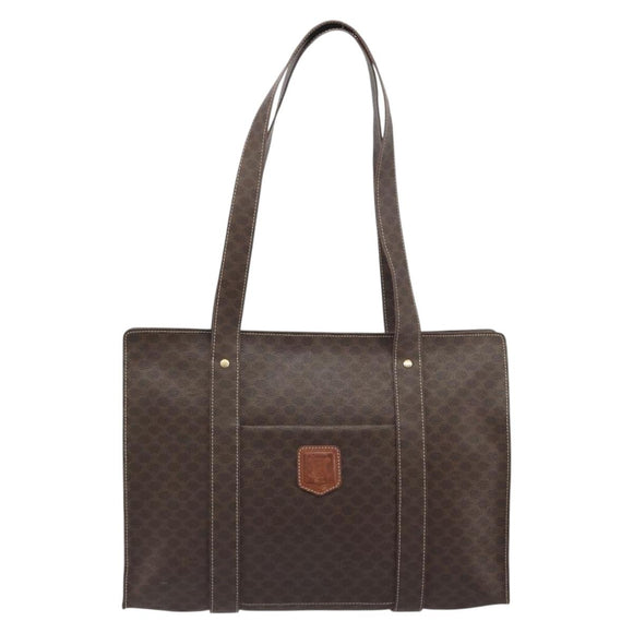 CELINE Macadam Canvas Tote Bag PVC Leather Brown Gold Auth mr2848