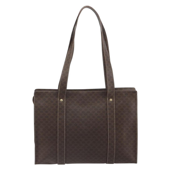CELINE Macadam Canvas Tote Bag PVC Leather Brown Gold Auth mr2848