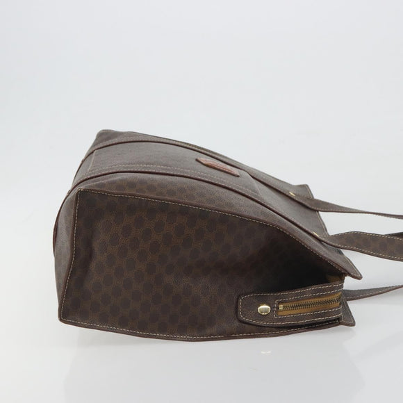 CELINE Macadam Canvas Tote Bag PVC Leather Brown Gold Auth mr2848