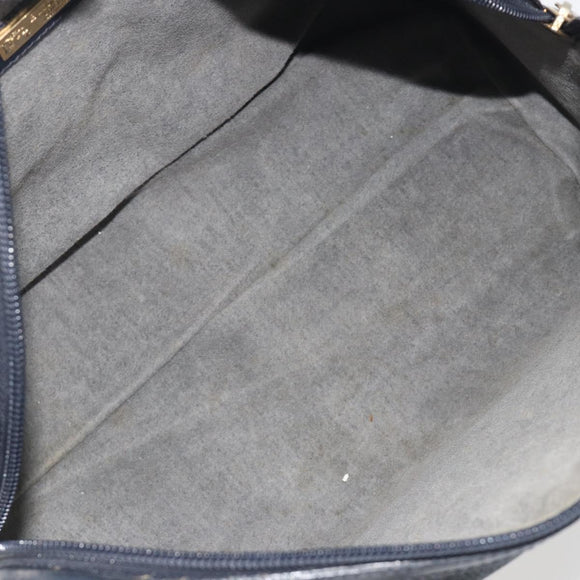 BURBERRY Mini Boston Bag PVC Navy Gold Auth mr2850
