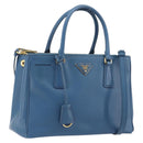PRADA Shoulder Bag Safiano Leather 2way Blue Gold Auth mr2852V-1
