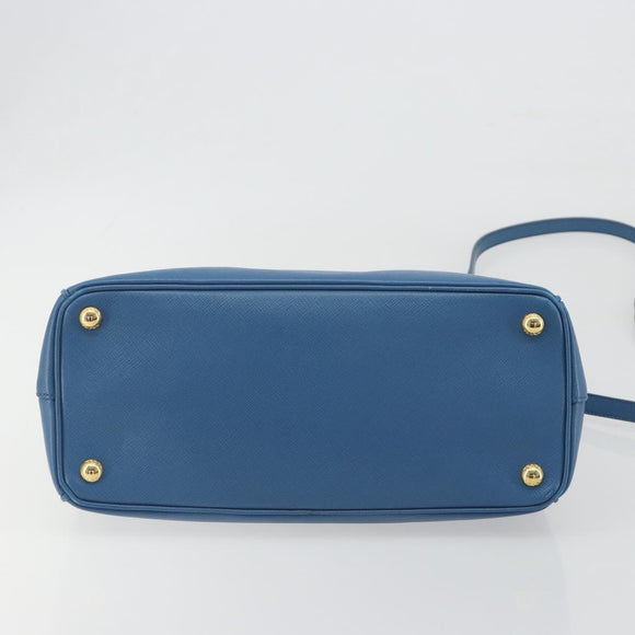 PRADA Shoulder Bag Safiano Leather 2way Blue Gold Auth mr2852V
