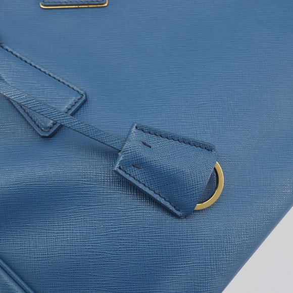 PRADA Shoulder Bag Safiano Leather 2way Blue Gold Auth mr2852V