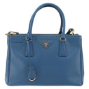 PRADA Shoulder Bag Safiano Leather 2way Blue Gold Auth mr2852V-2