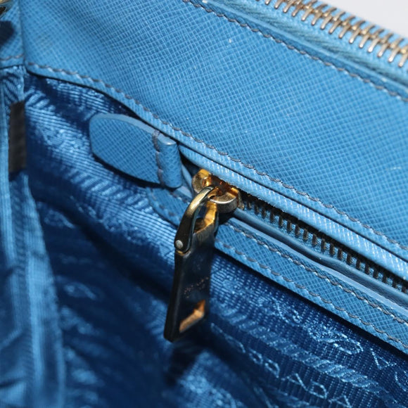 PRADA Shoulder Bag Safiano Leather 2way Blue Gold Auth mr2852V