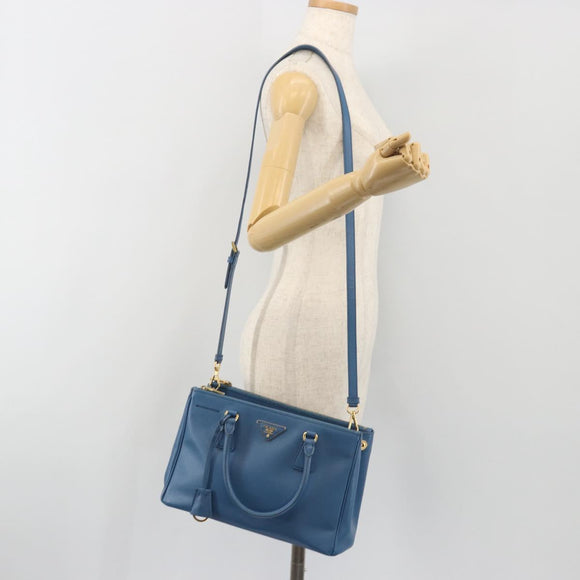 PRADA Shoulder Bag Safiano Leather 2way Blue Gold Auth mr2852V