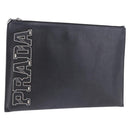 PRADA Clutch Bag Safiano Leather Black Silver Auth mr2853-1