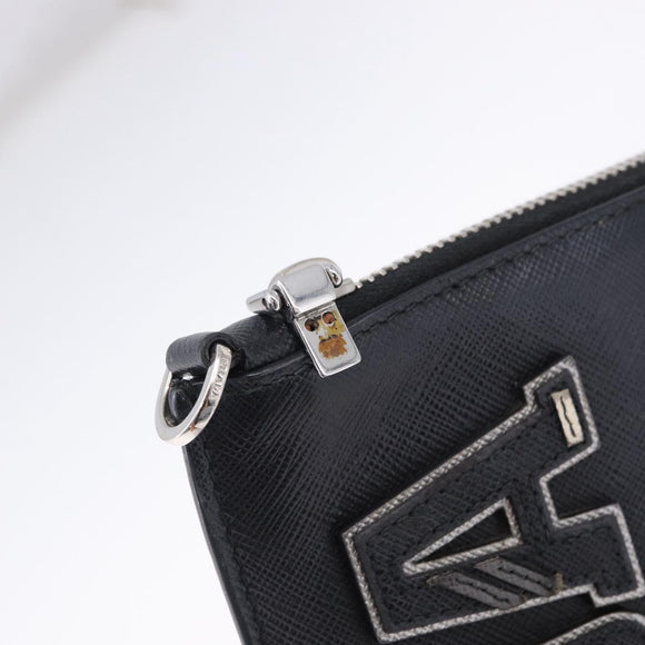 PRADA Clutch Bag Safiano Leather Black Silver Auth mr2853