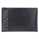 PRADA Clutch Bag Safiano Leather Black Silver Auth mr2853-2