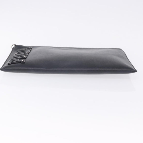 PRADA Clutch Bag Safiano Leather Black Silver Auth mr2853