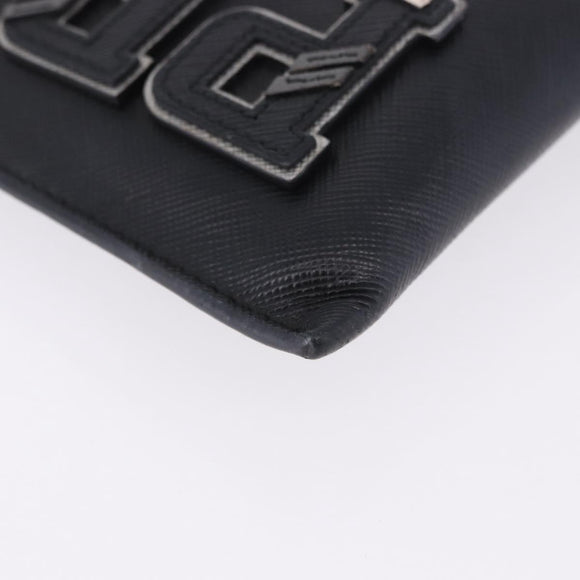 PRADA Clutch Bag Safiano Leather Black Silver Auth mr2853