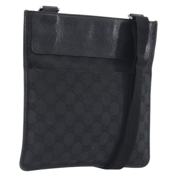 GUCCI GG Canvas Shoulder Bag Black Silver 27639 Auth mr2857