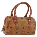 MCM Logogram Vicetos Mini Boston Bag PVC Leather Brown Gold Auth mr2858-1