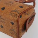 MCM Logogram Vicetos Mini Boston Bag PVC Leather Brown Gold Auth mr2858-9