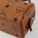 MCM Logogram Vicetos Mini Boston Bag PVC Leather Brown Gold Auth mr2858-15