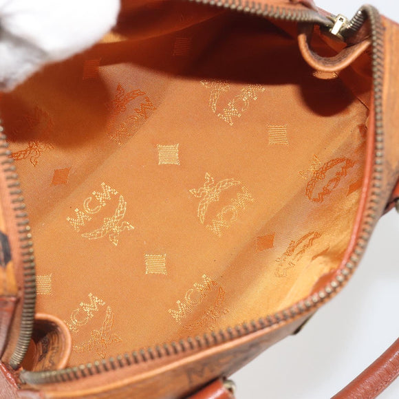 MCM Logogram Vicetos Mini Boston Bag PVC Leather Brown Gold Auth mr2858
