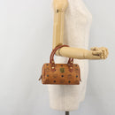 MCM Logogram Vicetos Mini Boston Bag PVC Leather Brown Gold Auth mr2858-20