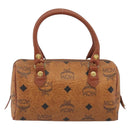 MCM Logogram Vicetos Mini Boston Bag PVC Leather Brown Gold Auth mr2858-2