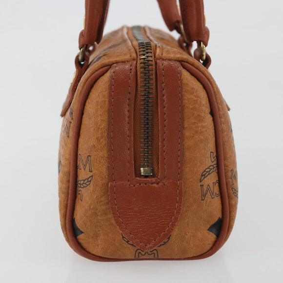 MCM Logogram Vicetos Mini Boston Bag PVC Leather Brown Gold Auth mr2858